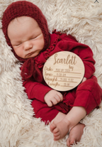 Personalized Baby Name Announcement Sign Set | Engraved Wood Birth Announcement Round | Custom Newborn Name & Stats Keepsake | Hospital Photo Prop