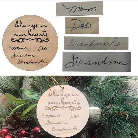 Memorial Handwritten Name Signature Engraved Wood Ornament