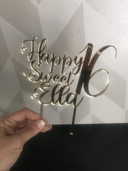 Sweet 16 Mirrored Acrylic Personalized Cake Topper