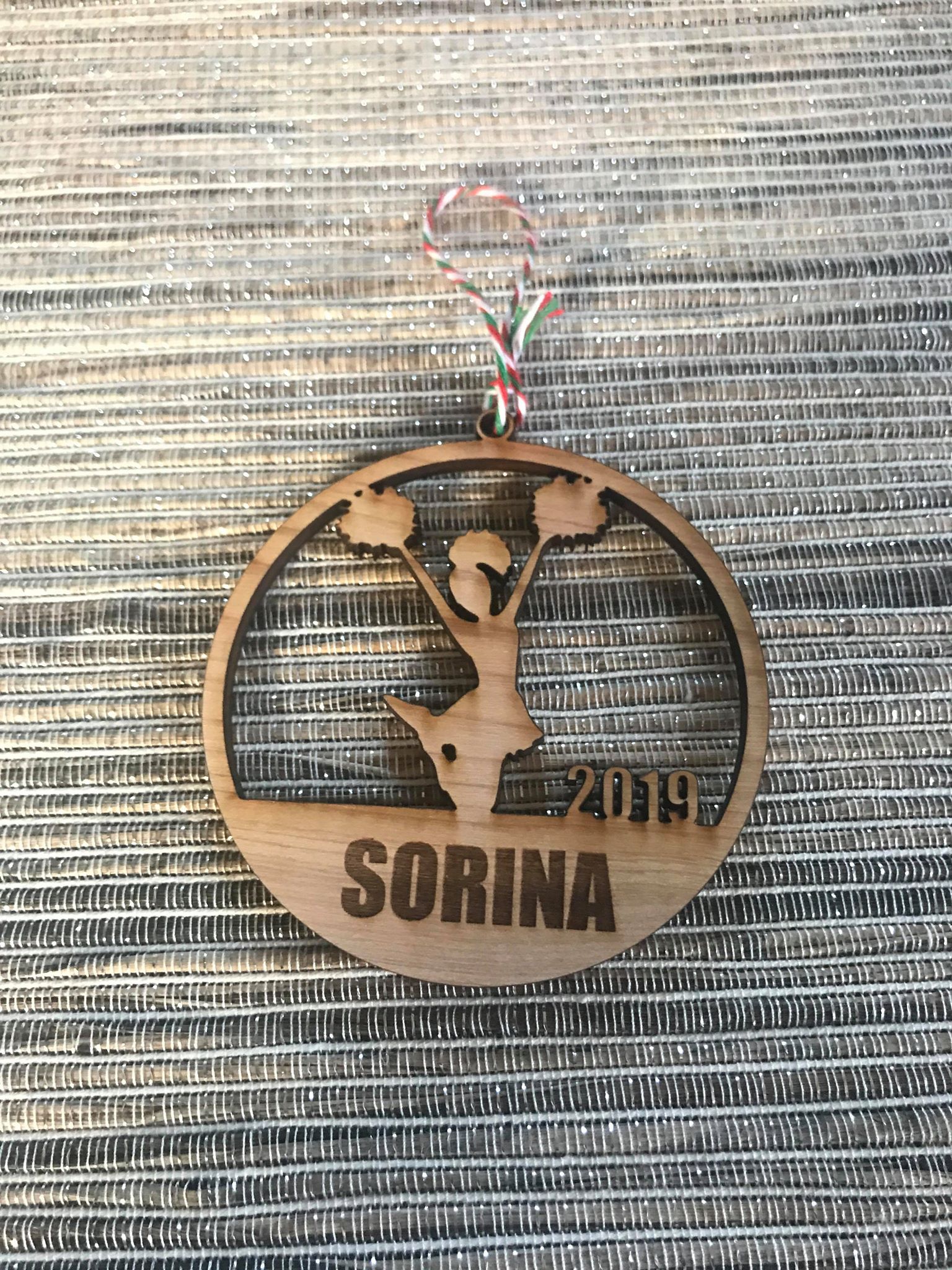 Cheerleading custom personalize wood laser cut ornament