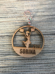 Cheerleading custom personalize wood laser cut ornament