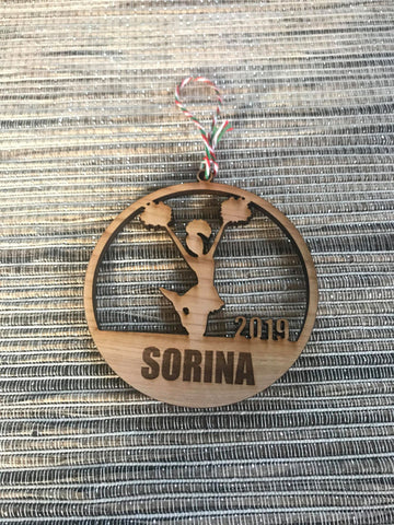 Cheerleading custom personalize wood laser cut ornament
