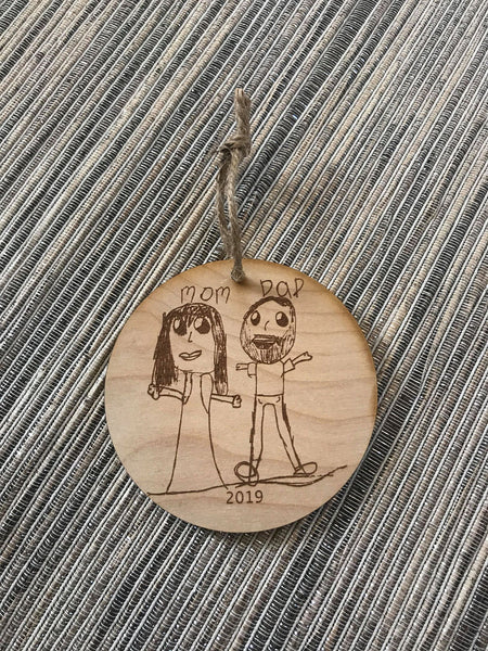 Kid Drawn custom personalize wood laser cut ornament