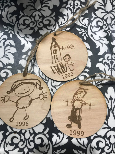 Kid Drawn custom personalize wood laser cut ornament