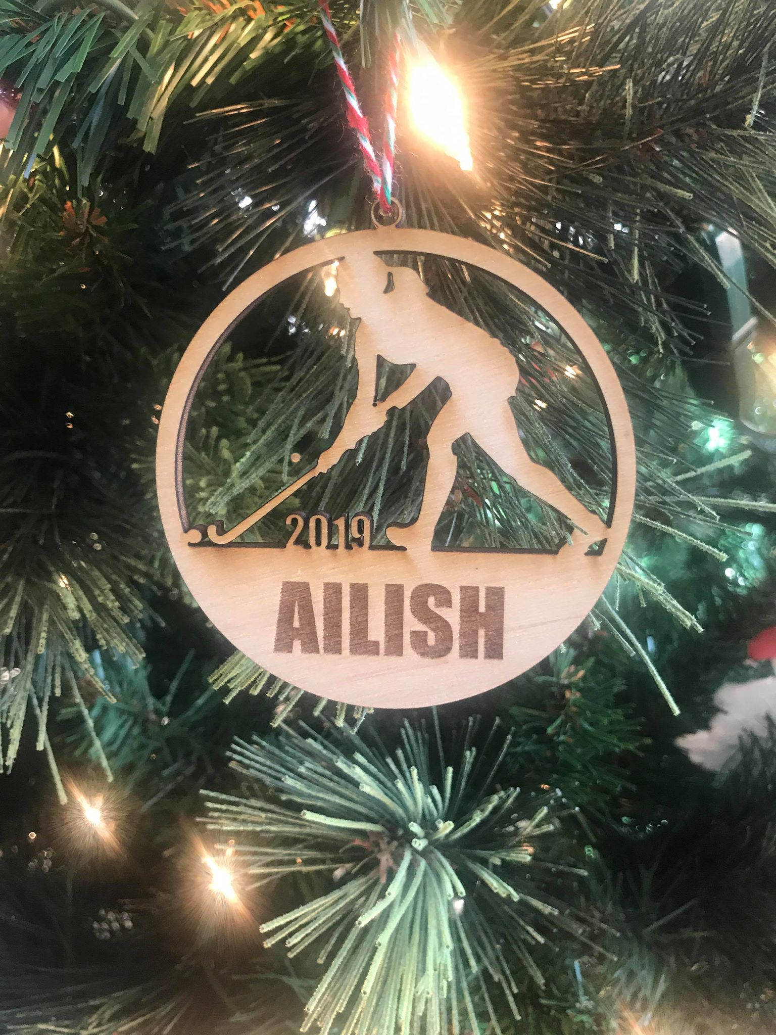 Field Hockey Girl custom personalize wood laser cut ornament