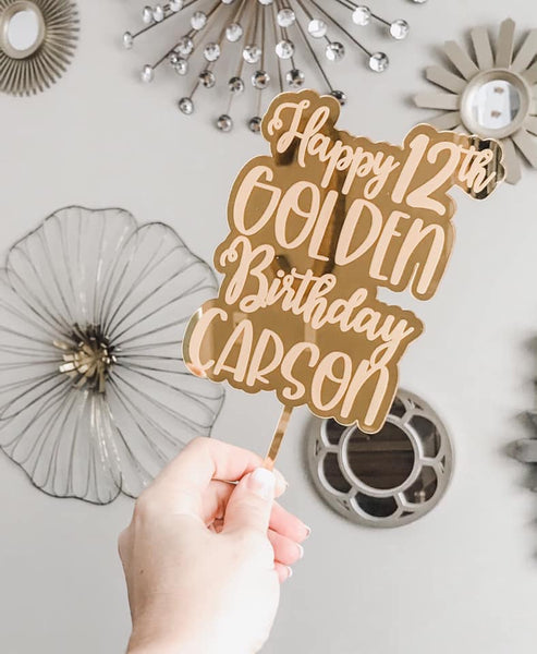 Golden Birthday Personalized Gold Acrylic Cake Topper