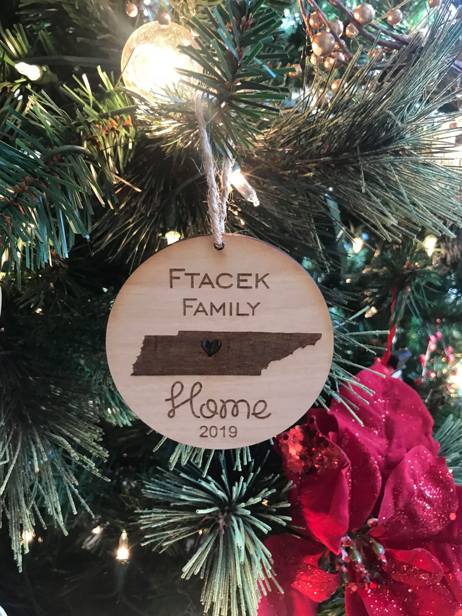 Home State with heart Family custom personalize wood laser cut ornament