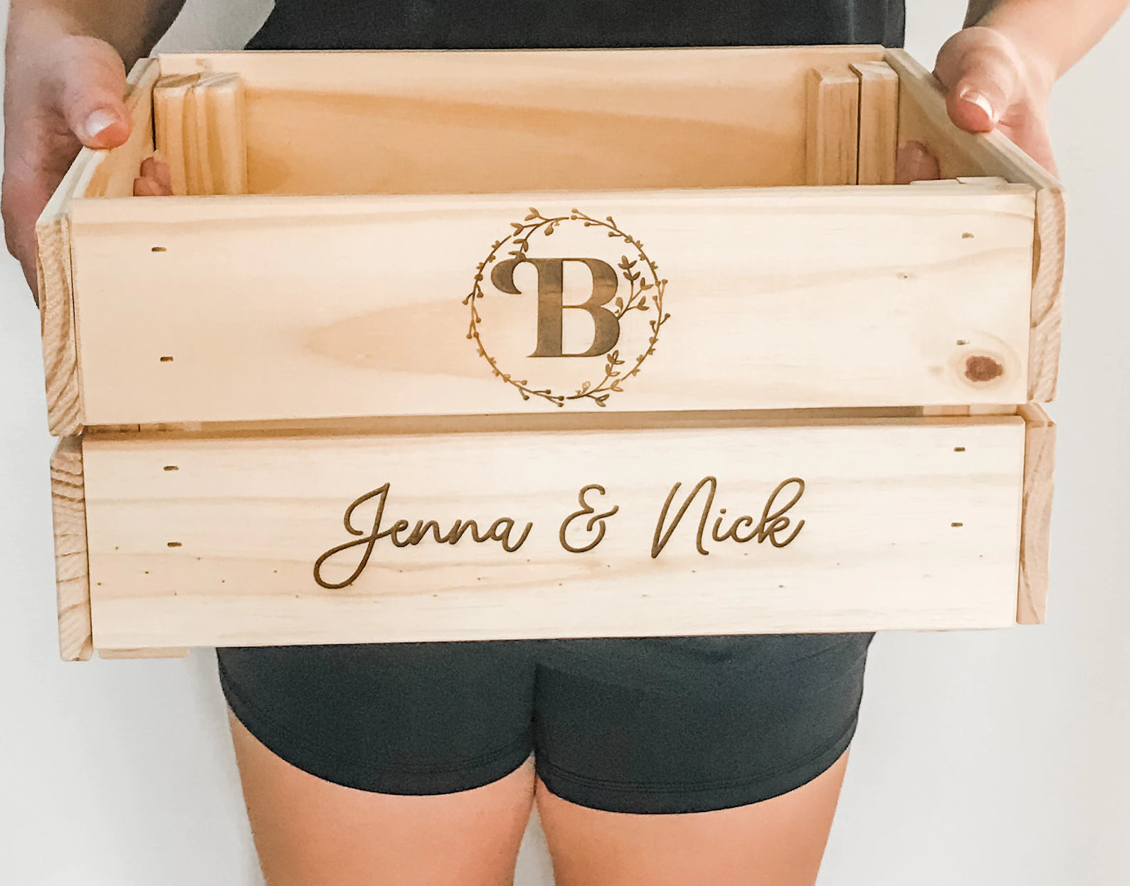 Wedding Initial and Name Personalized Wood Crate