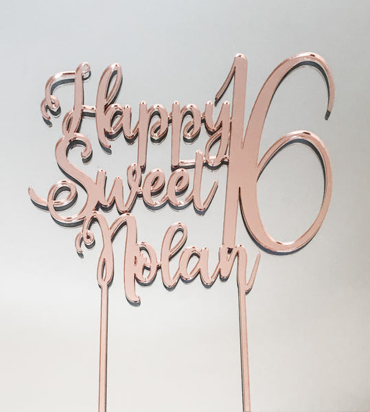 Sweet 16 Mirrored Acrylic Personalized Cake Topper
