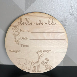 Jungle Animals Baby Newborn Stat Wooden Round