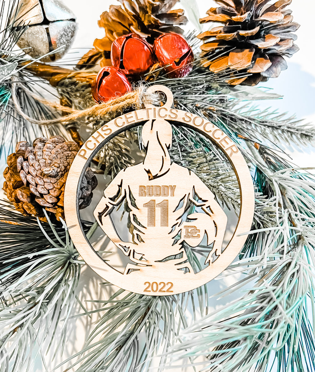Custom Design Soccer Boy or Girl Player Wood Personalized Ornament