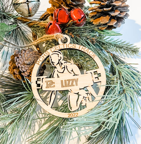 Custom Wood Ornament Boy/Girl Track Design