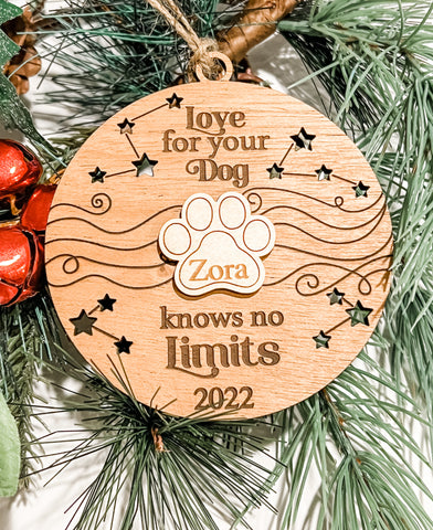 Love for your Dog Or Cat knows no limit personalized wood Ornament