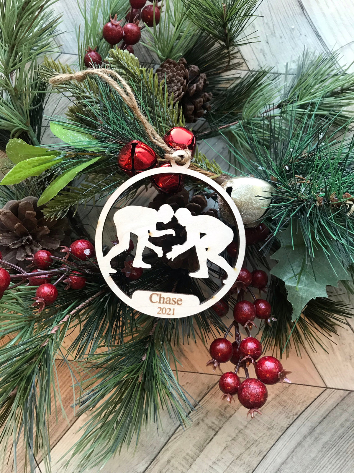 Personalized Wrestling Wood Ornament Pick from 6 designs