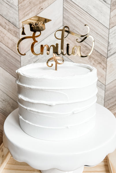 Custom Personalized Mirrored Gold Acrylic Graduation Cake Topper