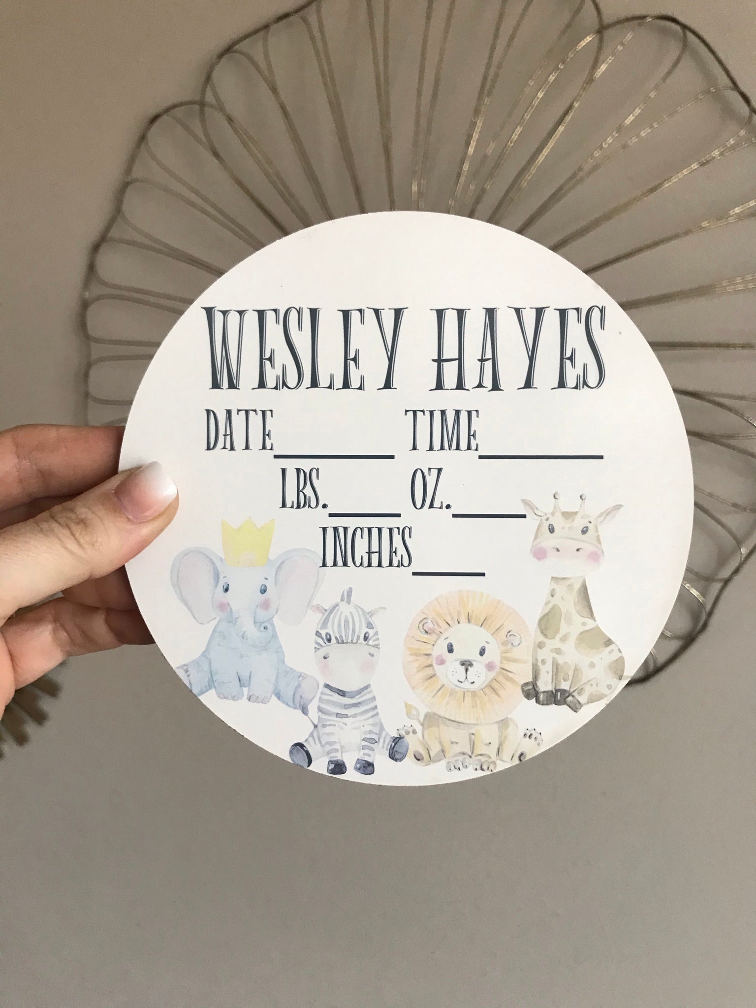 Baby Animals Personalized Birth Announcement Round