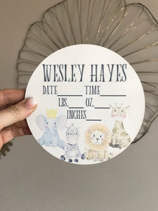 Baby Animals Personalized Birth Announcement Round
