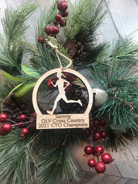 Cross Country Runner choose boy or girl personalized wood ornament