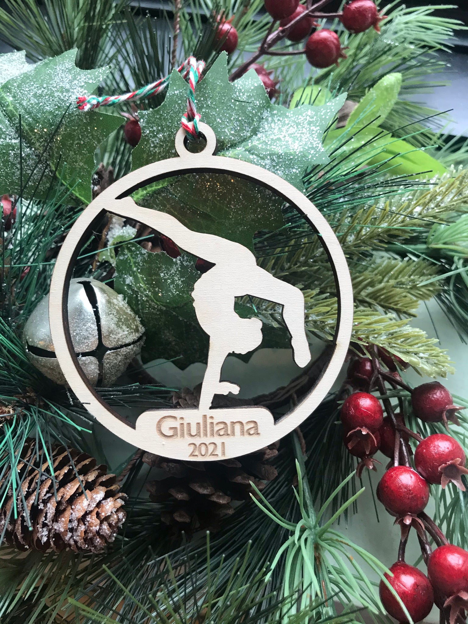 Personalized Girls Gymnastics Wood Ornament Pick from 6 designs