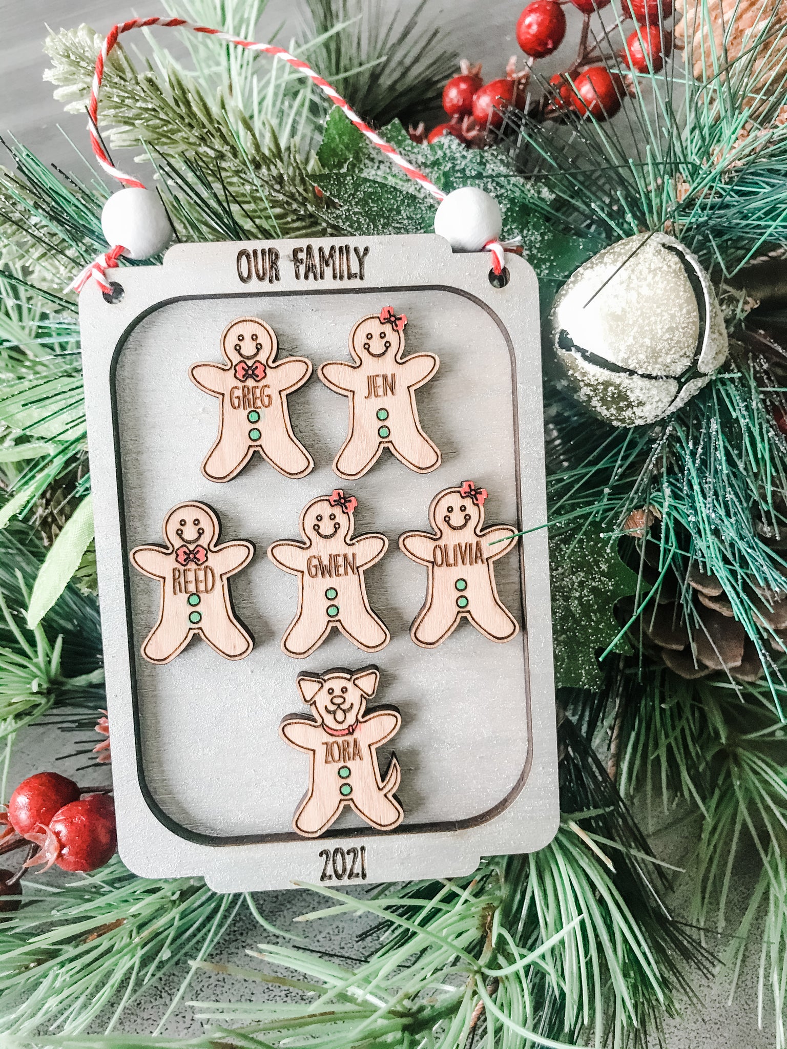 Gingerbread Family Personalized Hand Painted Christmas Ornament