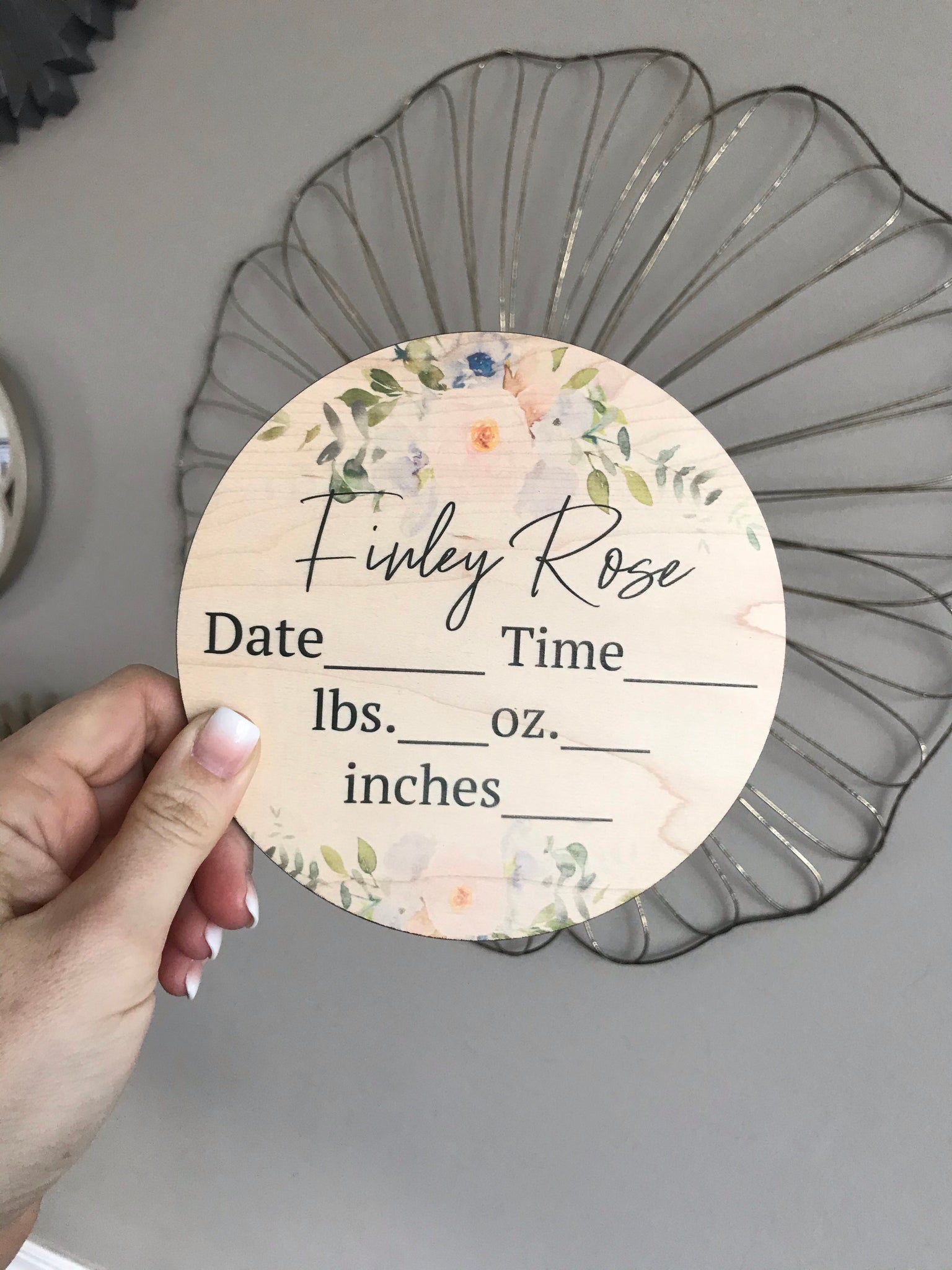 Baby Announcement Stats Personalize Wood Round