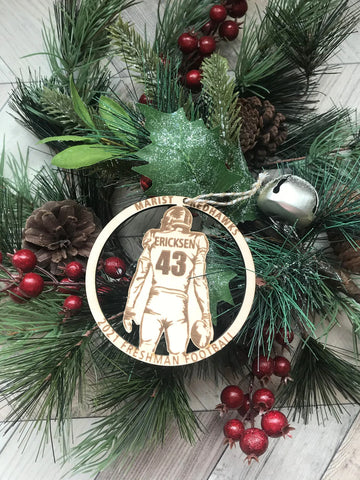 Custom Engraved Football Silhouette Player Wood Ornament