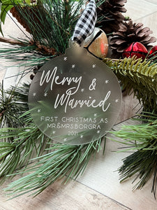 Merry & Married Engraved Frosted Acrylic Personalized Ornament