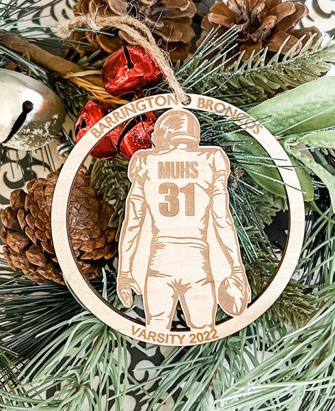 Custom Engraved Football Silhouette Player Wood Ornament