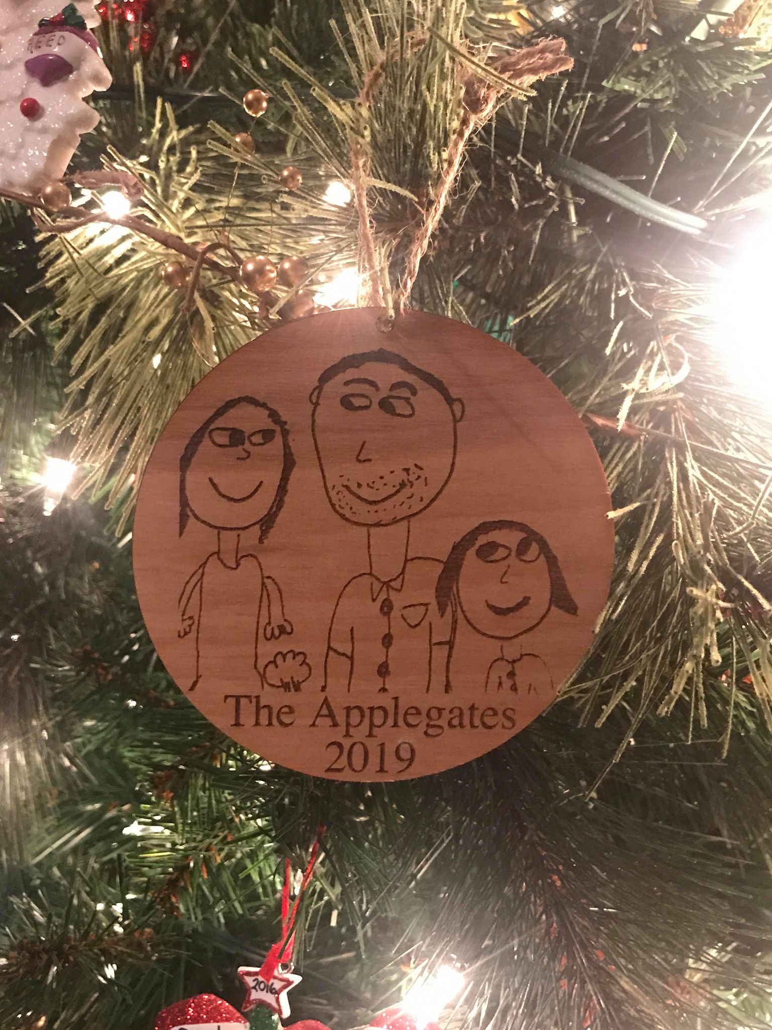 Kid Drawn custom personalize wood laser cut ornament