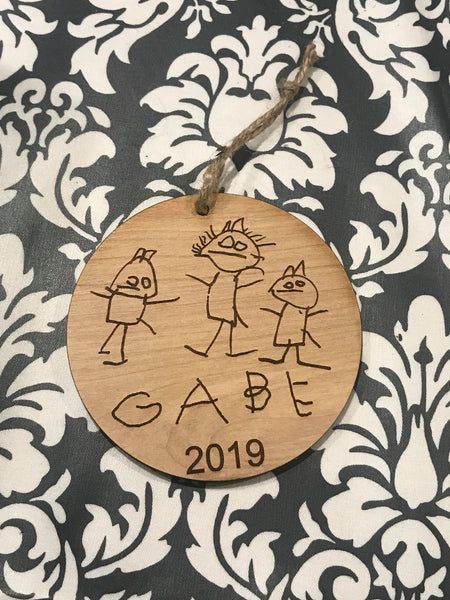 Kid Drawn custom personalize wood laser cut ornament