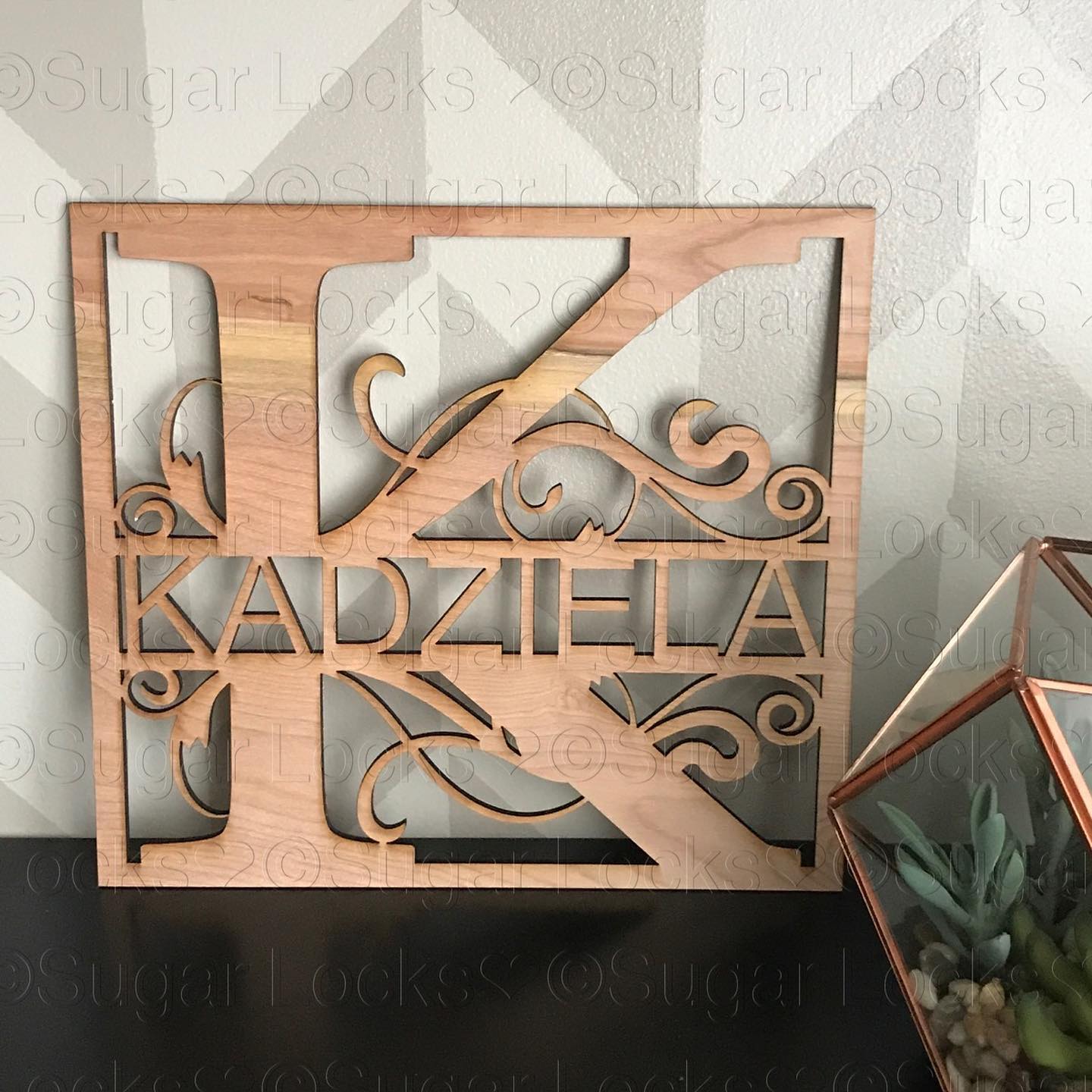 Scrolling Last Name Wood Sign for door or Shelf