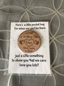 Pocket Hug Engraved Wooden Token Card Gift