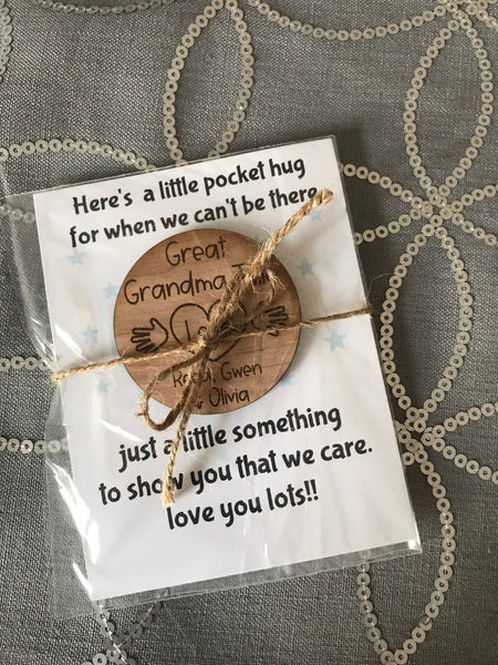Pocket Hug Engraved Wooden Token Card Gift