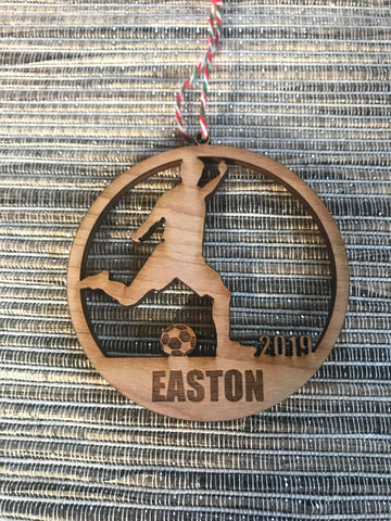 Soccer Boy custom personalize wood laser cut ornament