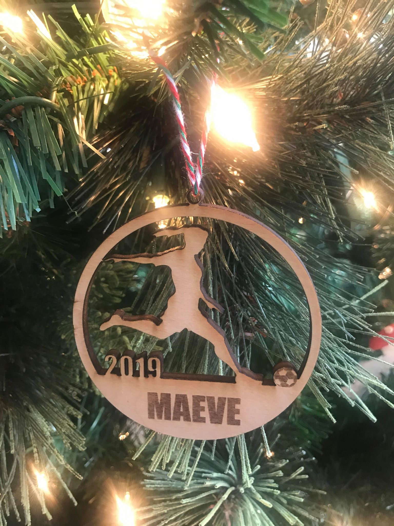 Soccer Girl custom personalize wood laser cut ornament