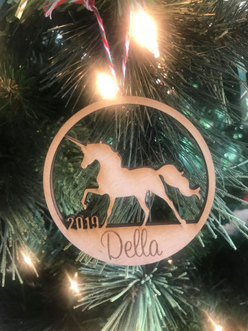 Unicorn custom personalize wood laser cut ornament