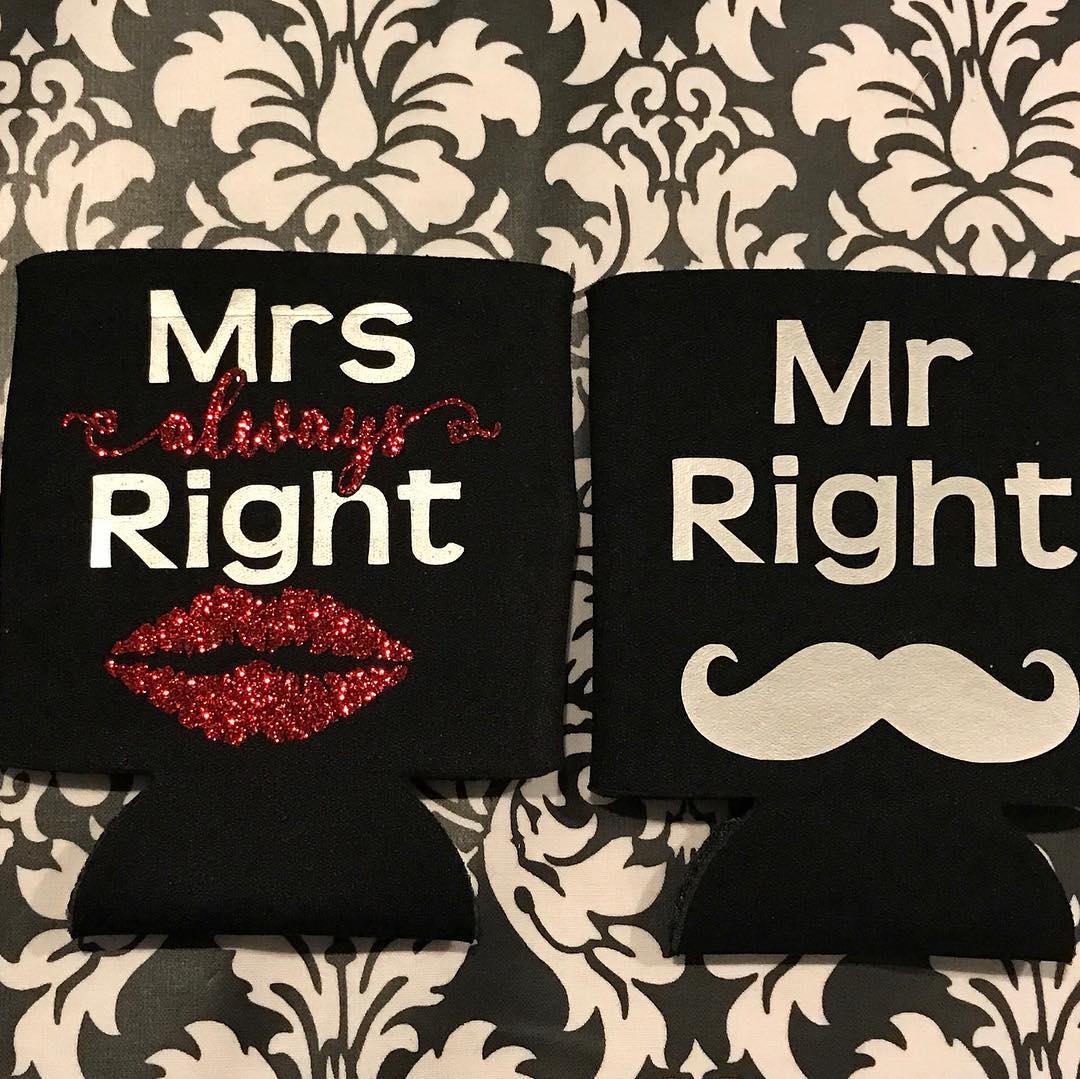 Mr and Mrs Right Wedding Humor Funny Koozies